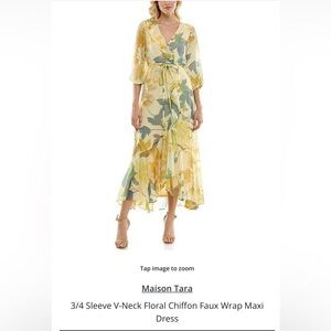 Maison Tara Floral Chiffon Faux Wrap Maxi Dress